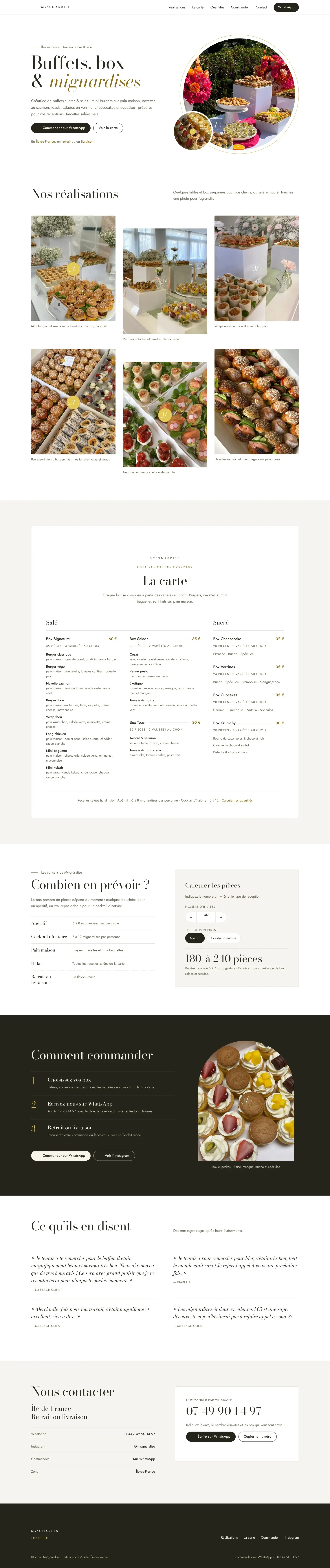 Page d'accueil complète du site My’gnardise, version ordinateur